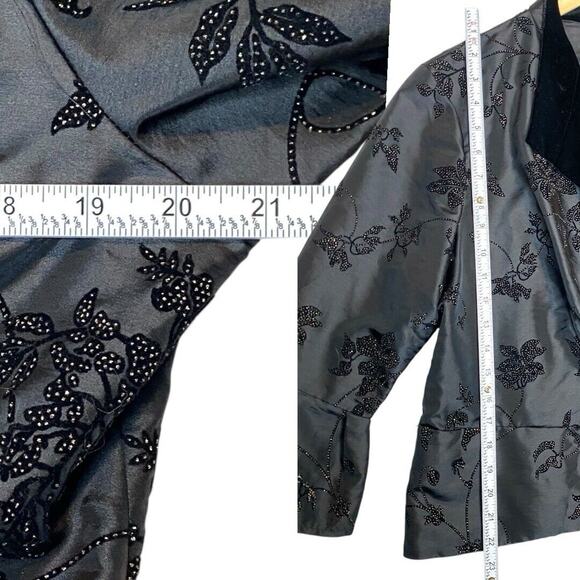 Beaded Embroidery Satin Velvet Evening Jacket XL Formal Party Dark Elegance Y2K - Picture 7 of 9